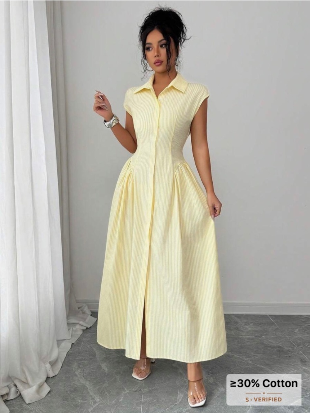 Sleeveless Collared Maxi Dress in Pale Yellow